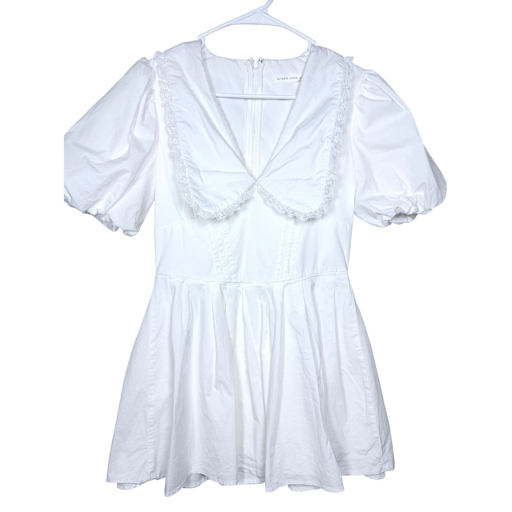 Altar'd State Womens Dress Medium White Cotton Prairie Romantic Cottagecore Mini